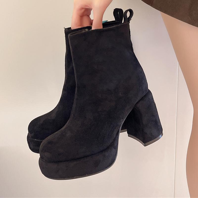 

Sexy High Heels Ankle Boots Women s Chunky Suede Luxury Shoes Fad Winter Woman Boots New Pumps Elegant Dress Mujer Botas 39