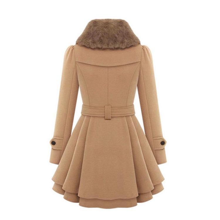 Women's Plus Size Wool Coat Medium Length Double Breasted Slim Fit Fur Collar Fashion Windbreaker Outerwear