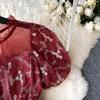 Summer Lace Hook Flower Embroidered Bubble Sleeve Dress for Womenfashion Slim Waist Dress Female A-line Cake Party Retro Dress