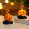 Spooky Gothic Decoration Halloween LED Candle Light Figurine, Bat Tombstone Glowing Tabletop Ornament, Warm Theme Decor Pumpkin Prop for Escape