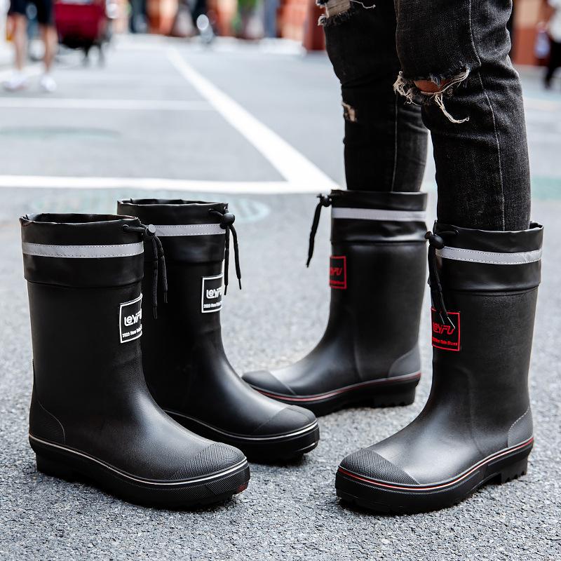 New Fashionable Men's Thickened Bottom Warm Waterproof Middle Tube Wear-resistant PVC Material Elastic Rain Shoes Outdoor Work