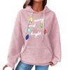 Women's Fashion Loose Hooded Pullover Long Sleeve Plaid Sweatshirt With Drawstring, Drop Shoulder, Pocket, Christmas Print Top