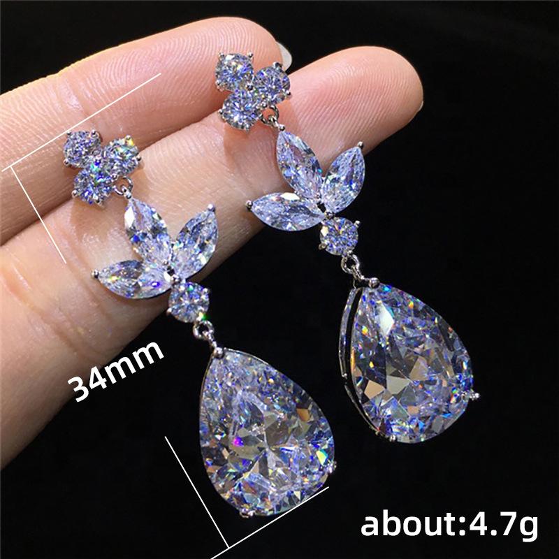Exquisite Women'S Water Drop Large Zircon Earrings, Versatile Silver Plated Earrings