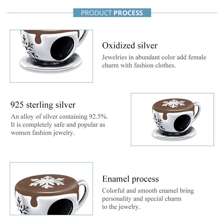 Bamoer-Anhänger „Kaffeetasse“ aus echtem 925er-Sterlingsilber, passend für Original-3-mm-Armbänder, duftender und köstlicher Winterkaffee ist das beste Geschenk für Ihren Liebhaber