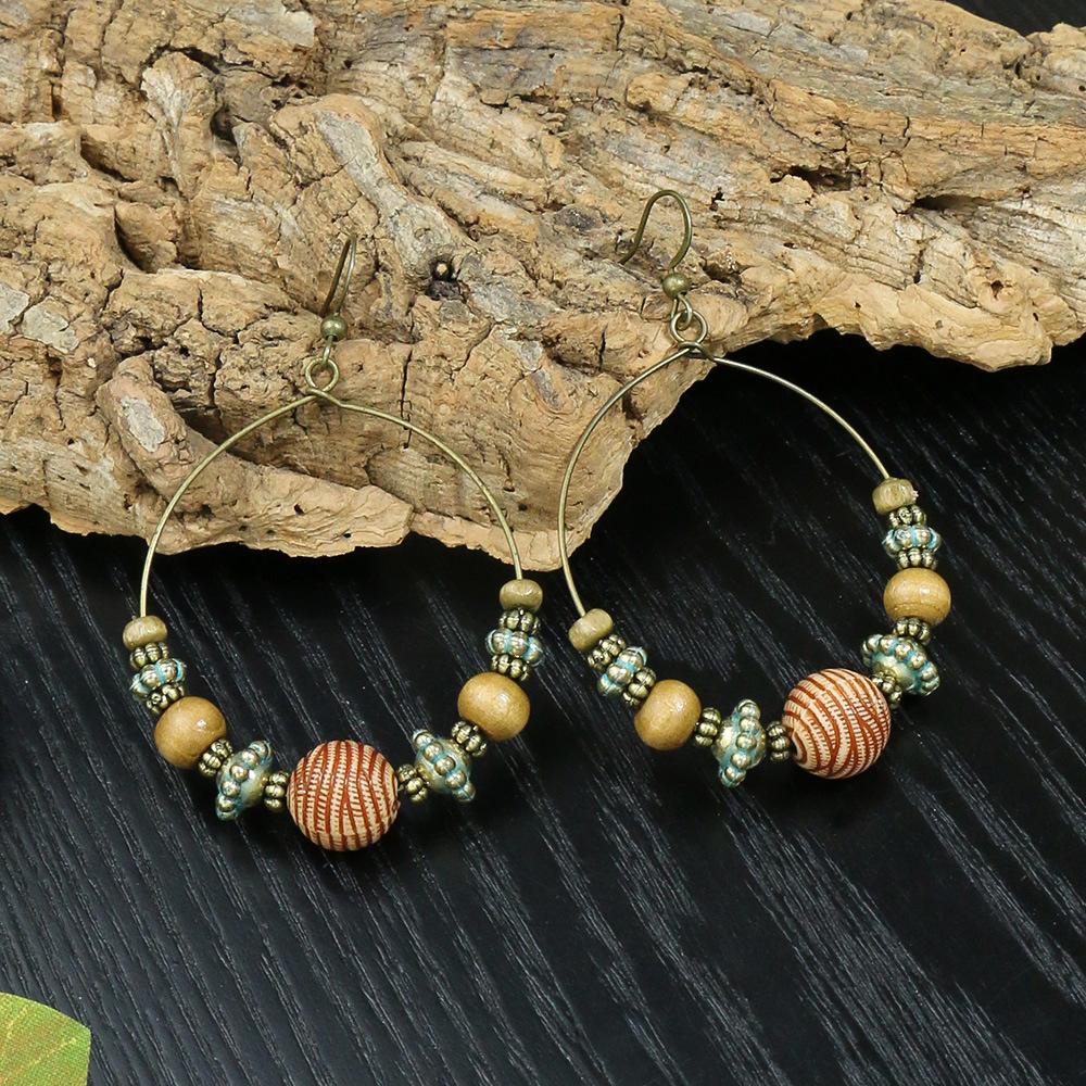 

Bohemian Ethnic Wood Bead Tassel Earrings for Women Retro Creative Unique Geometric Dangle Earring Pendientes Mujer Jewelry Gift