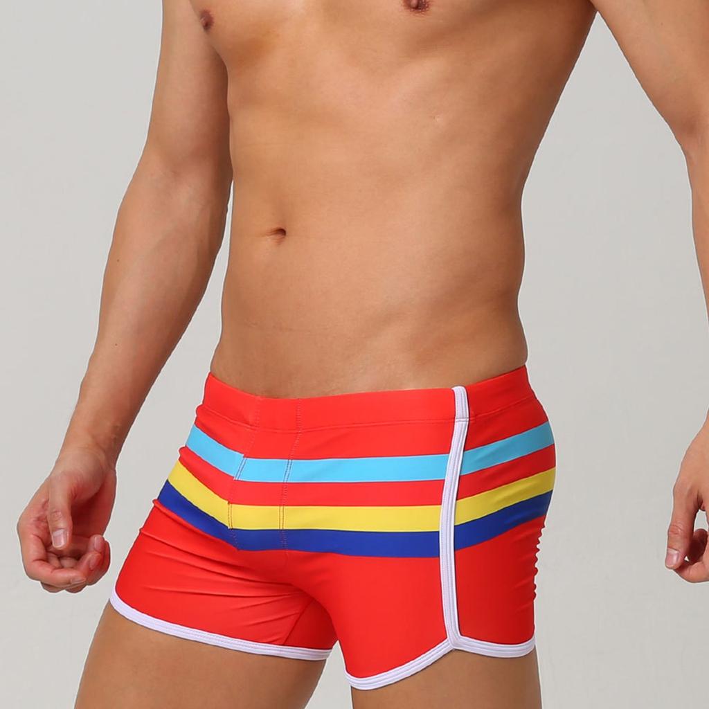 Men's Sports Split Colored Striped Boxer Shorts Swimming Beach Shorts Swimming Trunks