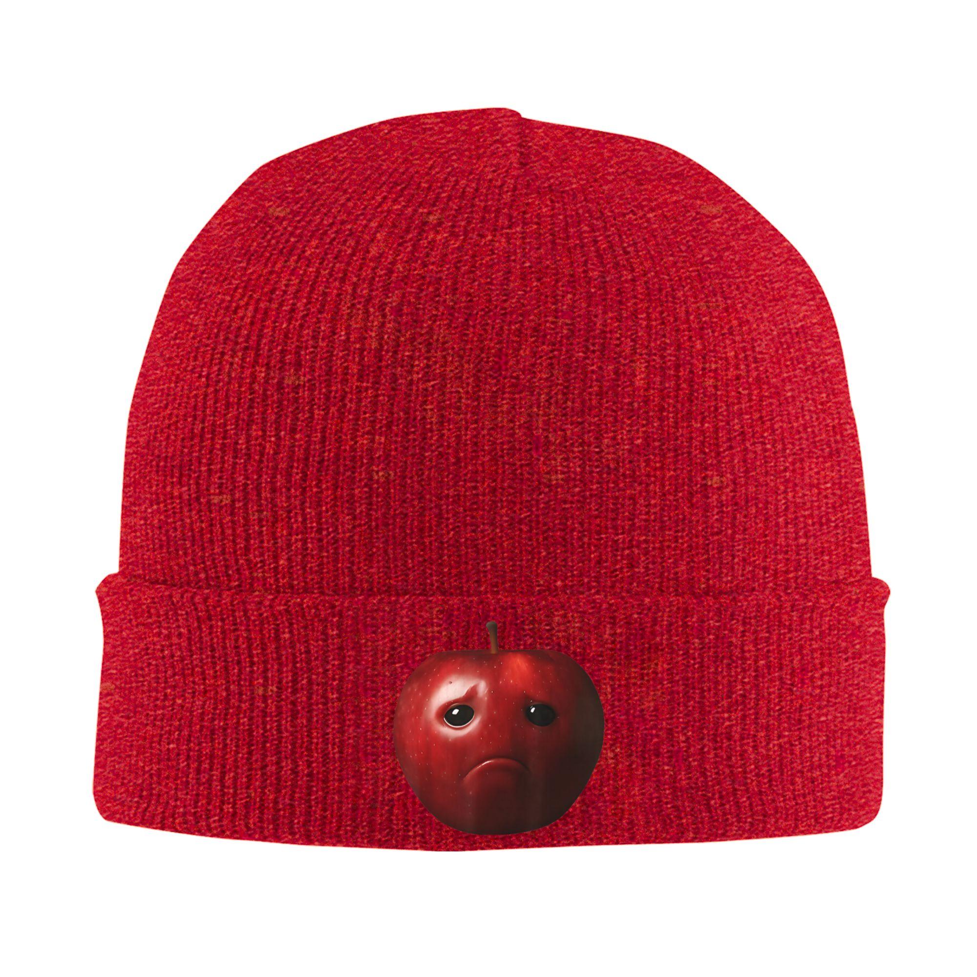 Funny Silly AI Apple Gen Z Meme Brainrot Humor Fruit Lovers Beanie Hats Knitting Hat Unisex Women Elastic Caps Winter Bonnet Hats One Size