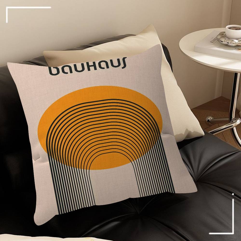 Stile Bauhaus Astratto Geometrico Immagine Nero Beige Linea Cuscino Copricuscino Federa Soggiorno Divano Arredamento Casa Personalizzato
