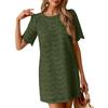 Women Lace Short Sleeve Mini Dress Crew Neck Scalloped Hem Hollow Out Pattern Style Casual Wear