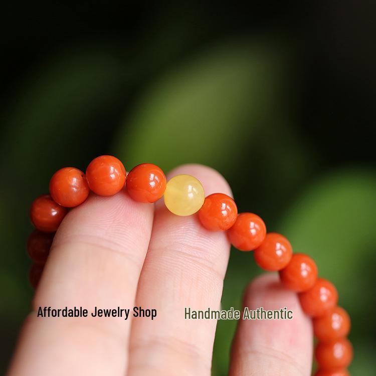 Premium Sichuan Liangshan Southern Red Women's String Bracelet with Amber