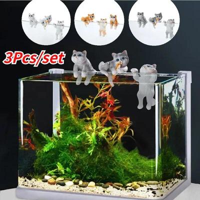 3Pcs Cat Ornaments Micro Fish Tank Landscape Crafts Cute Kitten Fish Tank Sculptures Mini Cartoon Figurines Home Decoration