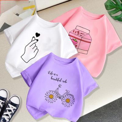 T-shirt d'été à manches courtes pour enfants, 3 couleurs, dessin animé, décontracté, pour garçons et filles, hauts à fleurs, vêtements pour enfants