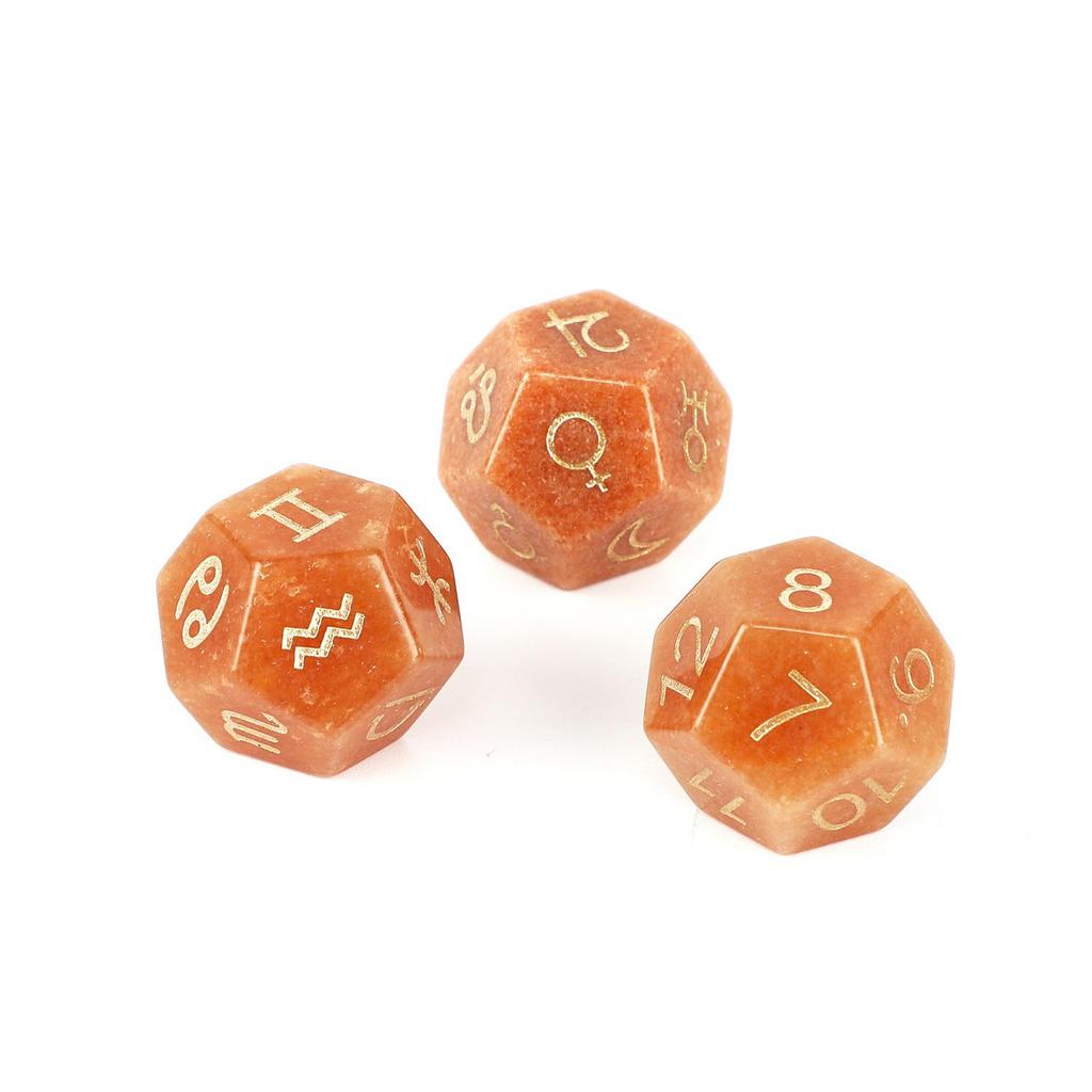 Transgraniczny zestaw kości D12 z naturalnego kryształu kwarcu Zodiak i Tarot