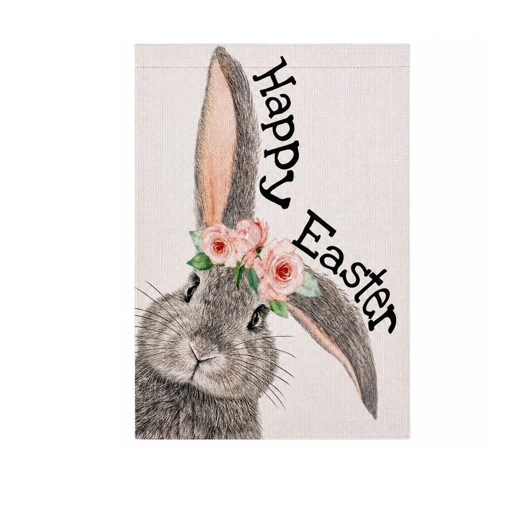 Double-Sided Linen Garden Flag with Bunny and Egg Pattern, Outdoor Yard Holiday Decoration, Flag Pole Not Included