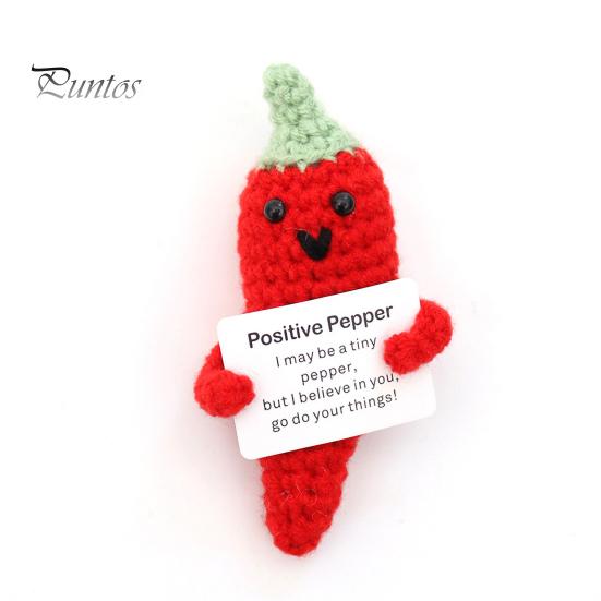 Knitted Vegetable Doll Positive Crocheted with Encouraging Card Emotional Support Handmade Knitting Fruit Animal Toy Decoration Kids Adults