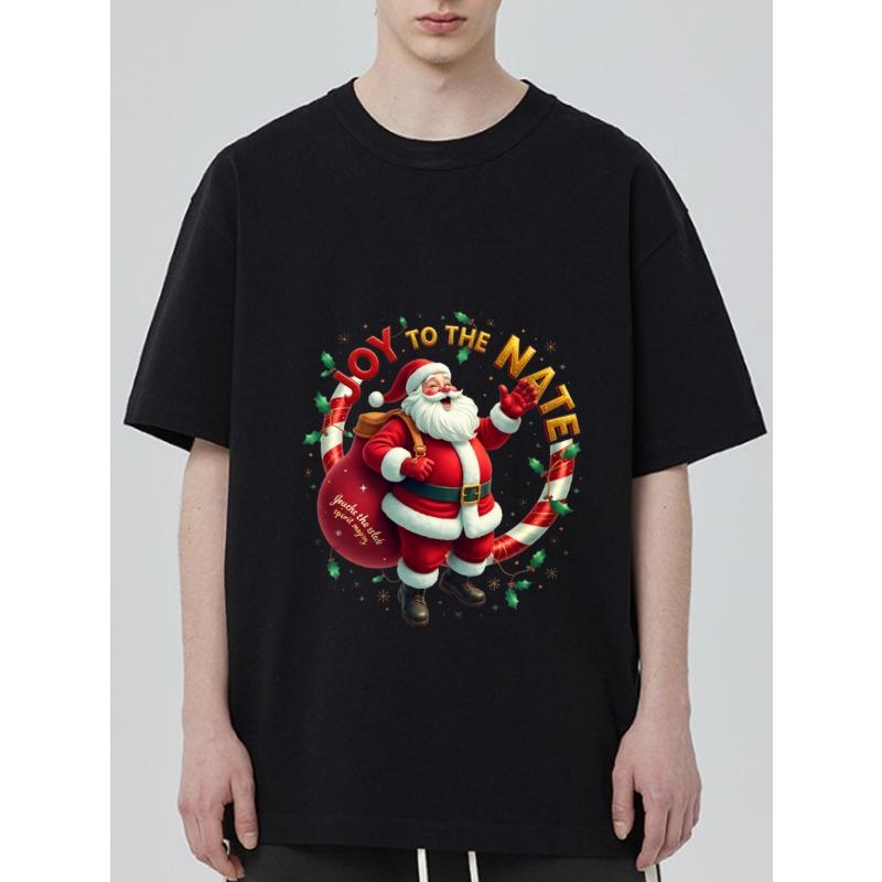 

Christmas T Shirt Black Santa Claus Joy To The Nate Print Holiday Party Wear XXXXL чёрный