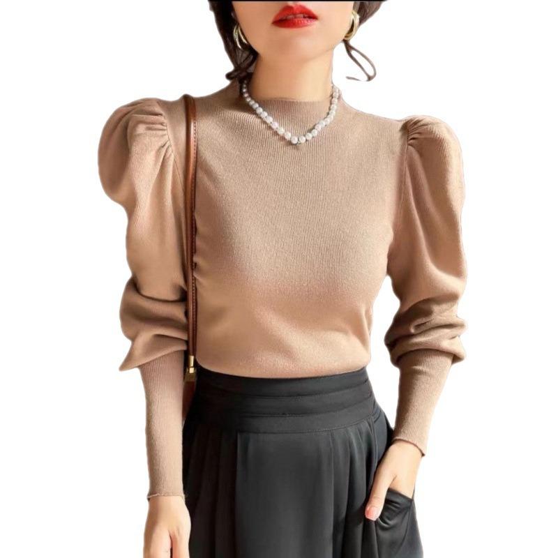 Semi-turtleneck Sweater Knitted Bottoming Shirt with Women's Autumn and Winter New Long-sleeved Top Looks Thin and Spring