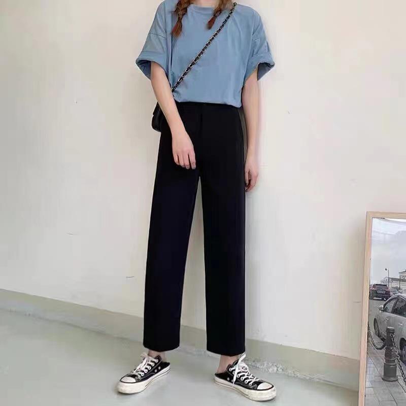 Women's High-Waist Black Wide-Leg Suit Pants - Summer Thin, Slim, and Casual Professional Trousers