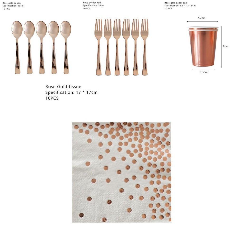 Elegant Rose Gold Stamping Party Tableware Supply Decor For Wedding And Birthday Celebrations