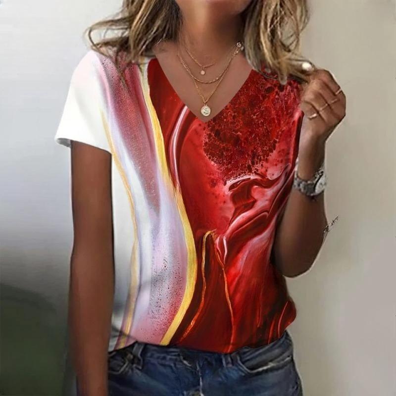 Fashion Printed Top Casual Loose Short Sleeve Simple T-Shirts Women’s S