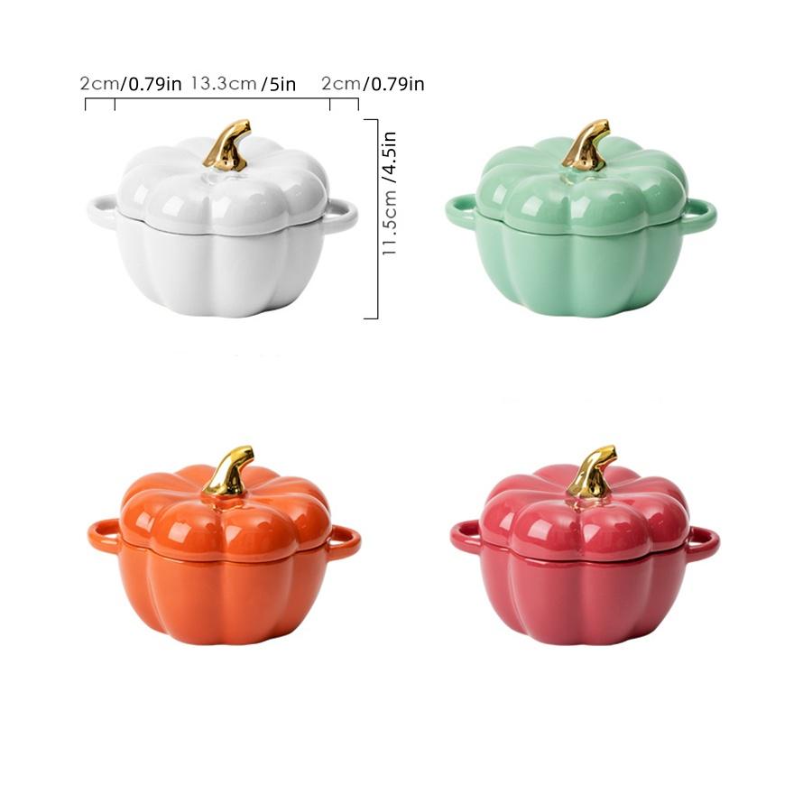 Pumpkin Ceramic Bowl with Lid 15oz Pumpkin Soup Bowl with Handle Pumpkin Decor Storage Jar for Home Thanksgiving Halloween Party