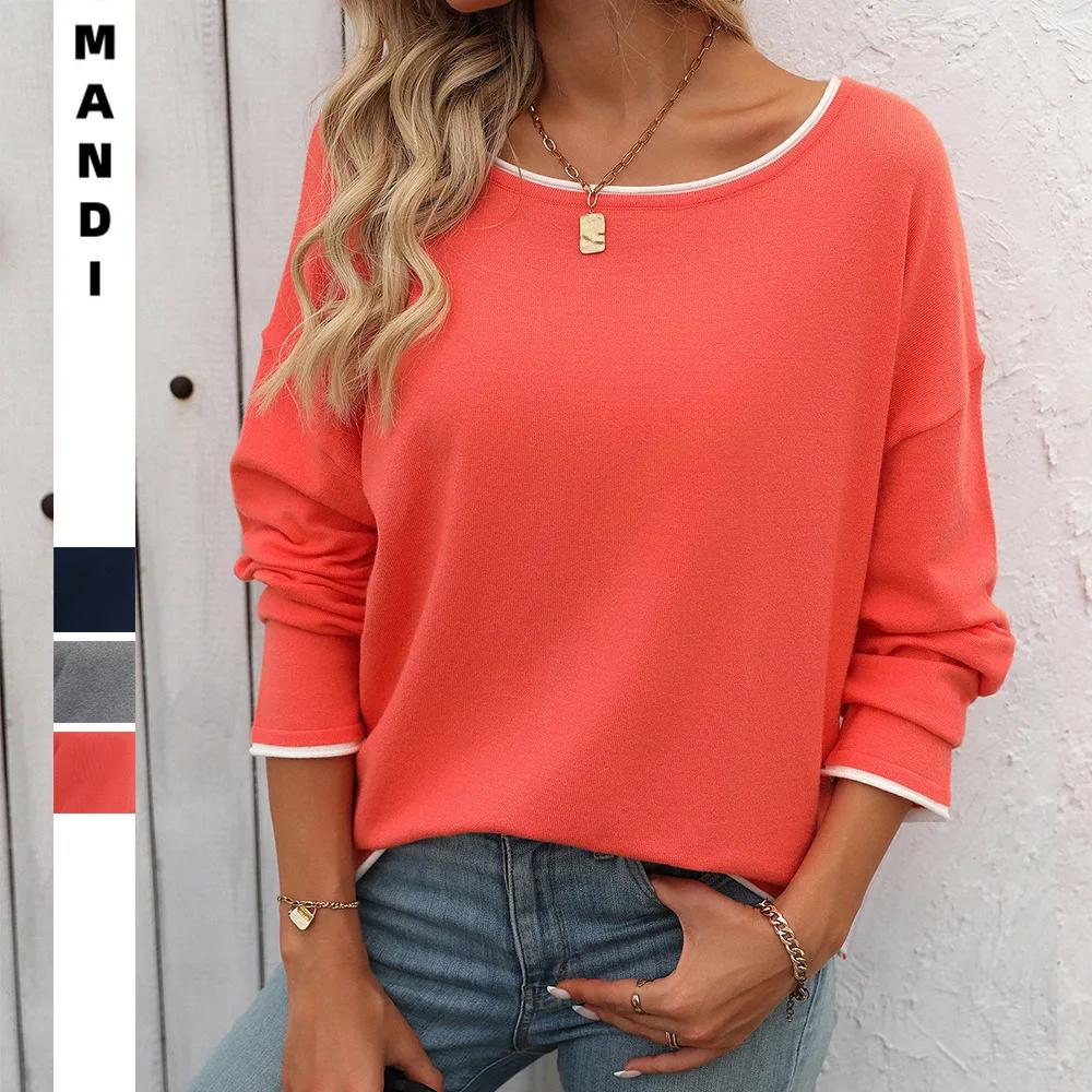 Sweater for Women's Versatile Casual and Elegant Loose Pullover New Clothing Women Round Neck Jump Color Core Yarn Long-sleeved