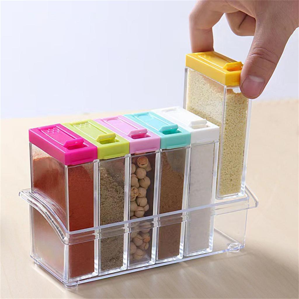Transparent Spice Jar Set Kitchen Storage Container Creative Salt Shaker Food Grade Plastic