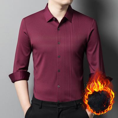 Camicia in pile casual da uomo, senza cuciture, spessa, monopezzo, a righe, calda