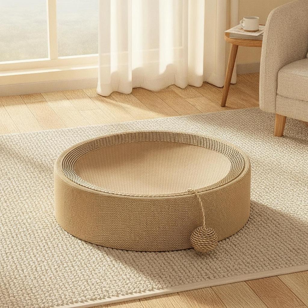 Wear-Resistant Cat Scratching Lounge | Scratcher with Toy Ball, Oval, for