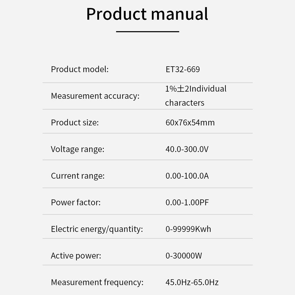 6IN1 DIN-Rail AC Volt Monitor Voltage Current Power Factor Meter LCD Display Guide Rail Power Tester Single Phase 100A 110V 220V