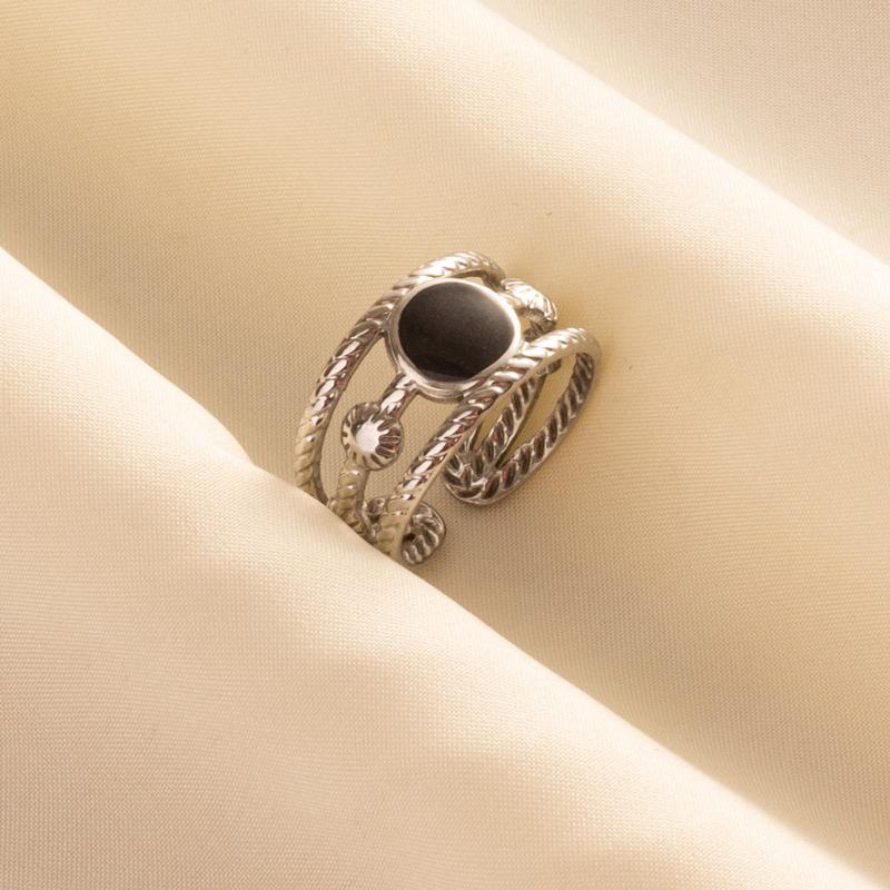 Punk Vintage Black Enamel Ring Stainless Steel Open Rings For Women Men Jewelry Fire Evil Eye Bague Acier Inoxydables Femme Gift