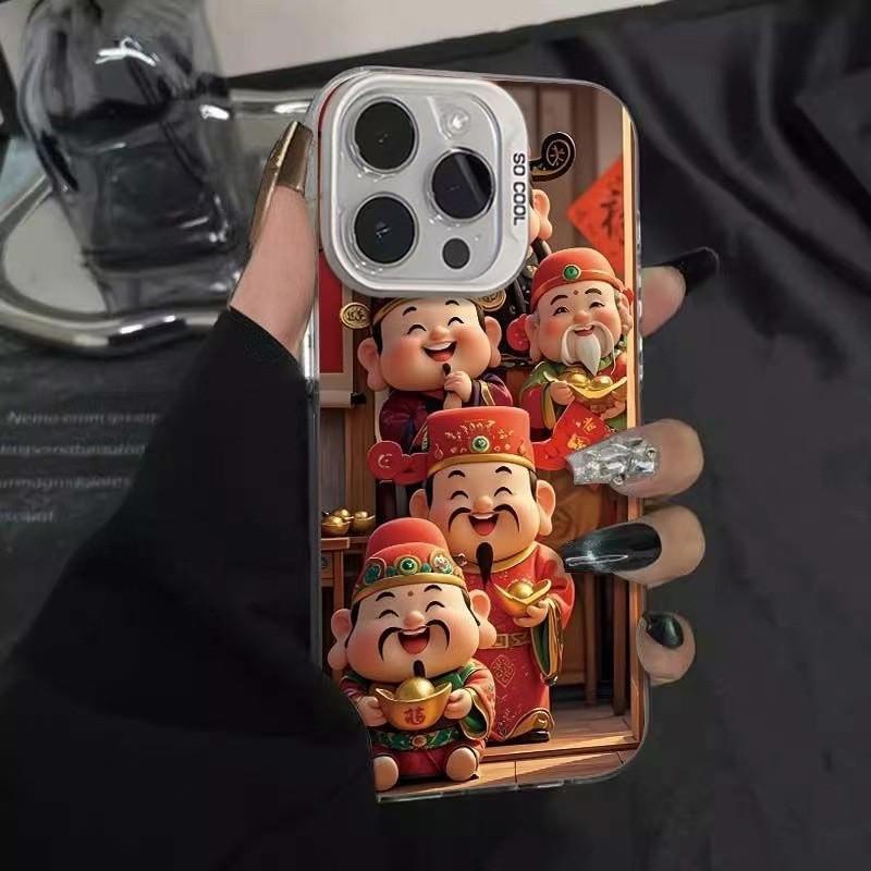 Cute Chinese God of Wealth Fortune Phone Case For iPhone 17 16 Pro Max 17e 16e 15 14 13 12 11 8 7 SE 2020 Lucky Shockproof Cover
