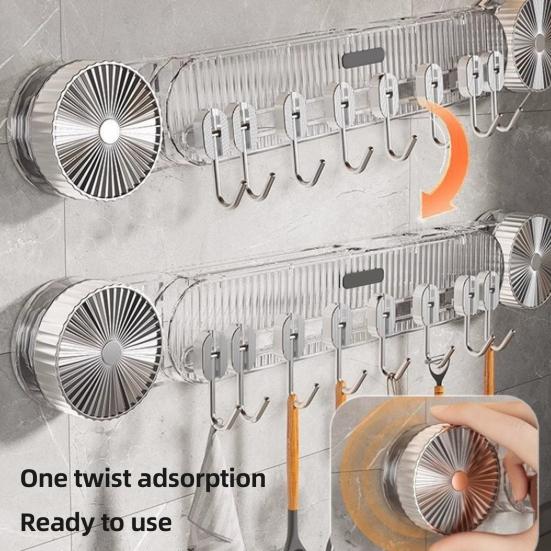 Yousheng Wall-Mounted Kitchen Utensils Organizer Inline Vacuum Hooks No-Drill Utensils Hanger Knife Holder with Adjustable Hooks for Spatulas Bathroom