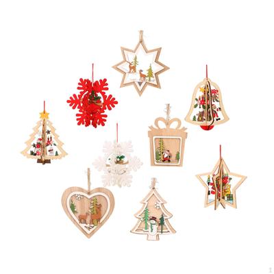 9Pcs Wood Christmas Hanging Decorations Wooden Signs Pendants Tree Ornaments for