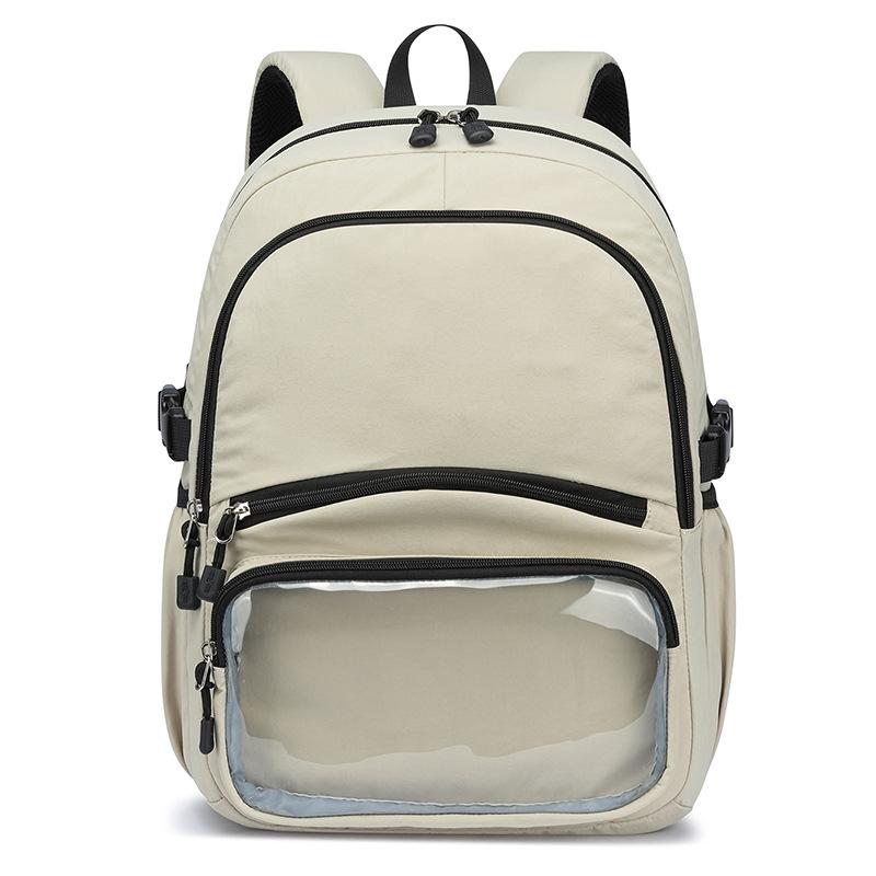 Schoolbag Solid color anti-splashing Oxford cloth multi-zipper layered transparent visual student schoolbag daily commuter backpack