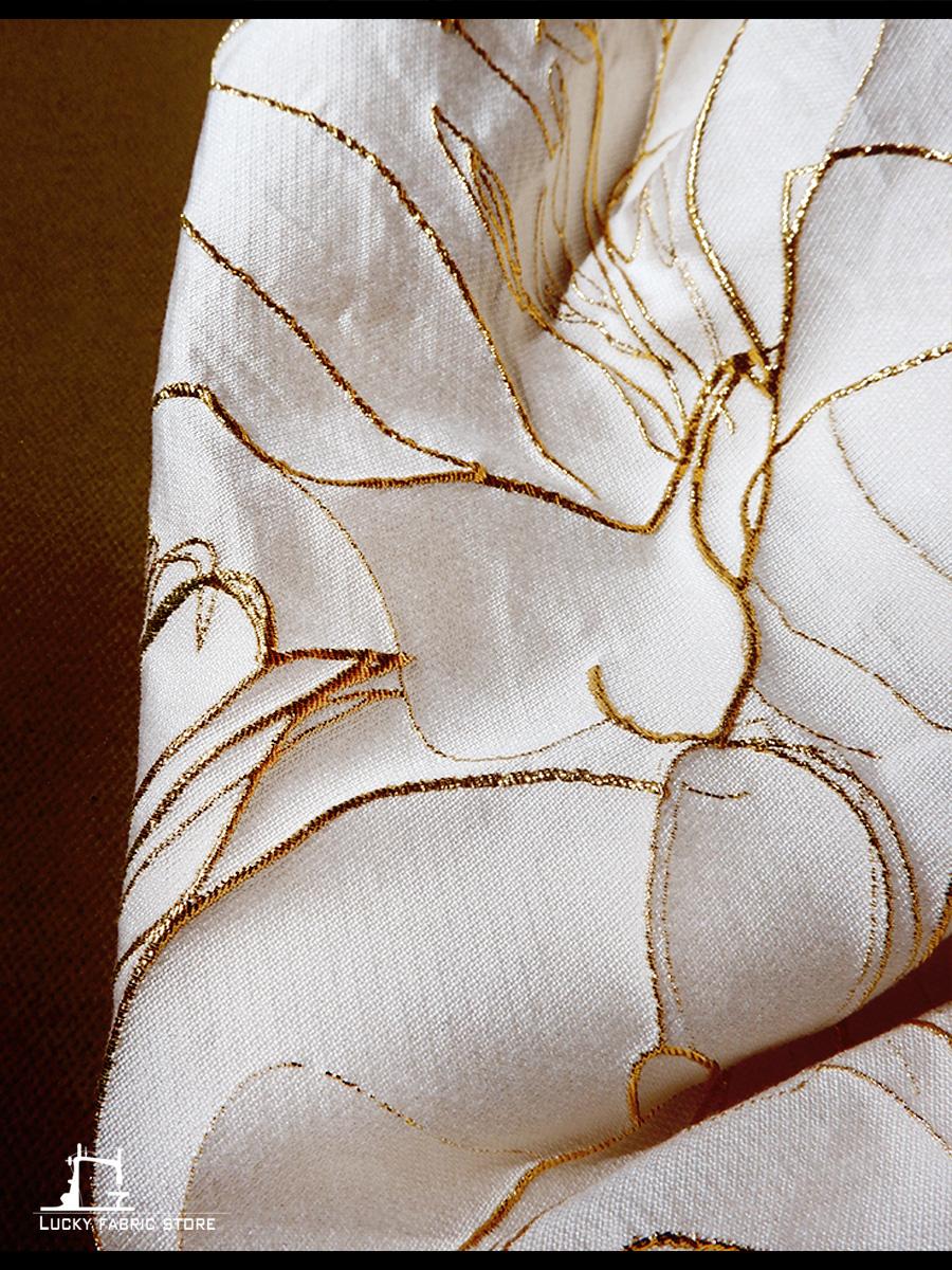 

Рисовая платиновая нить пасторальный цветочный яркий шелк трехмерная рельефная текстура жаккардовая ткань DIY платье дизайнерская ткань L50cm x W145cm белого золота