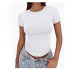 Europe beautiful woman tight spice navel short t-shirt summer slim crew neck short sleeve women's top