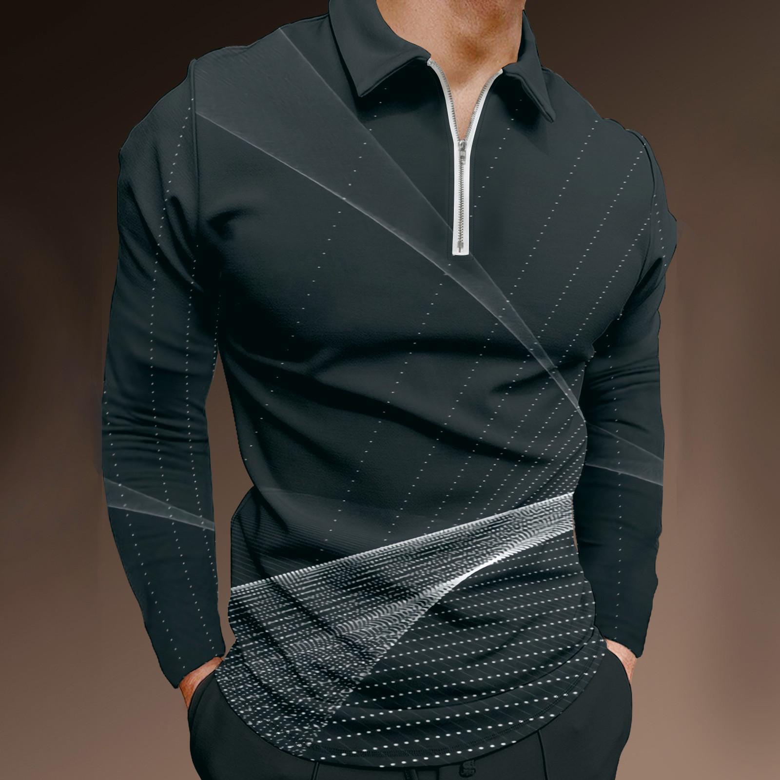 

Мужская повседневная свободная спортивная рубашка с лацканами и длинным рукавом с принтом XL тёмно-синий