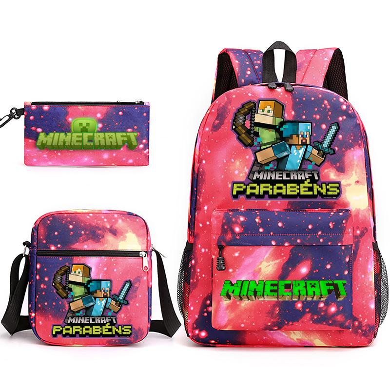 Large Capacity Schoolbag with Shoulder Strap; Student Three-piece Pencil Case Set