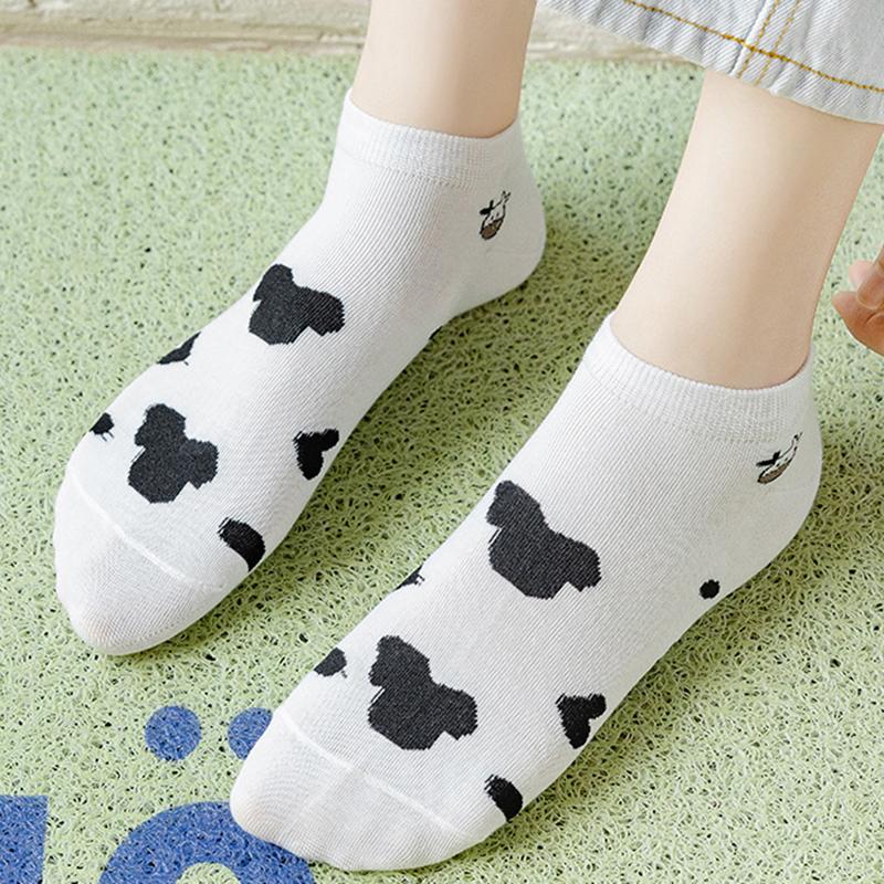 5/10/20 Pairs Women Animal Printed Short Socks Spring Summer Sweat Absorbing Breathable Comfortable Knitted Fabric Casual Socks