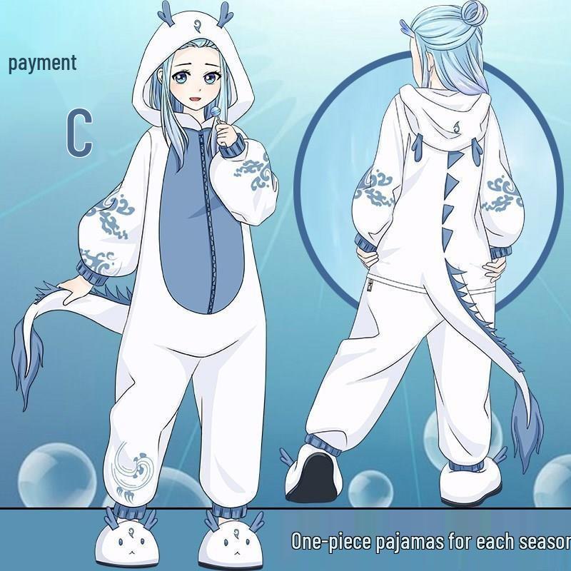 Autumn & Winter Anime Nezha Ao Bing & Genshin Zhongli Dragon Flannel Jumpsuit for Men & Women