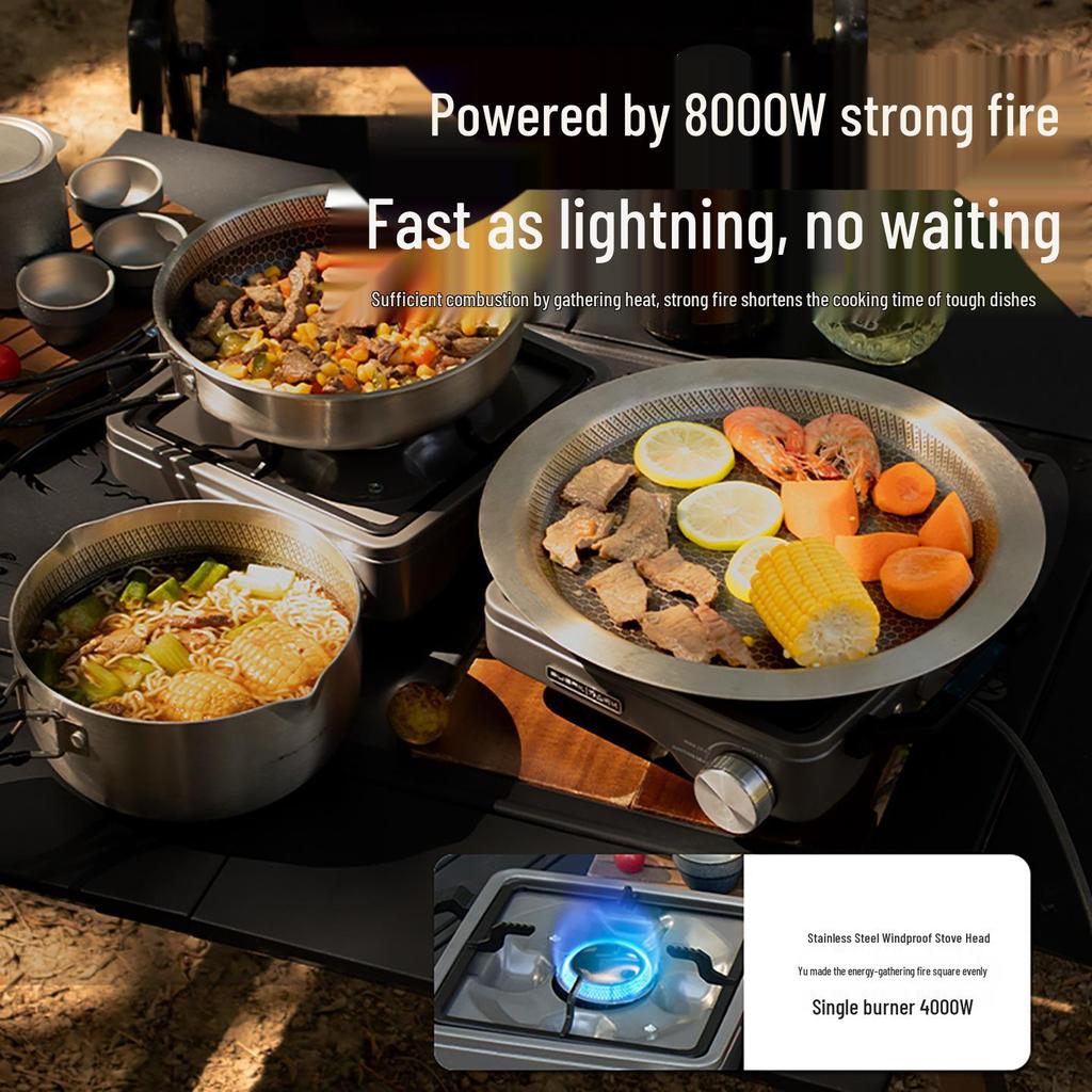 New Outdoor Double-Head Stove: Titanium Purple, Stable Pressure Design for Camping and Picnics