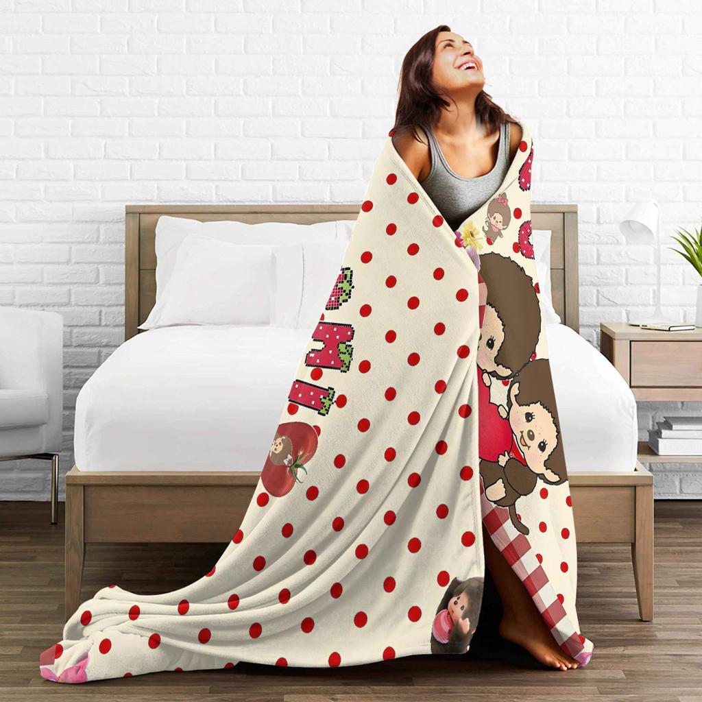 Super warme Decken Kinder Erwachsene Picknick Niedliche Monchichis Überwurf Decke Flanell Tagesdecke Für Couch Stuhl Sofa Bettbezug