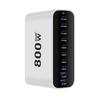 Intelligent Power Distribution 800W Charging Adapter 10 Port Design Metal Texture Suitable for Laptops and Phones