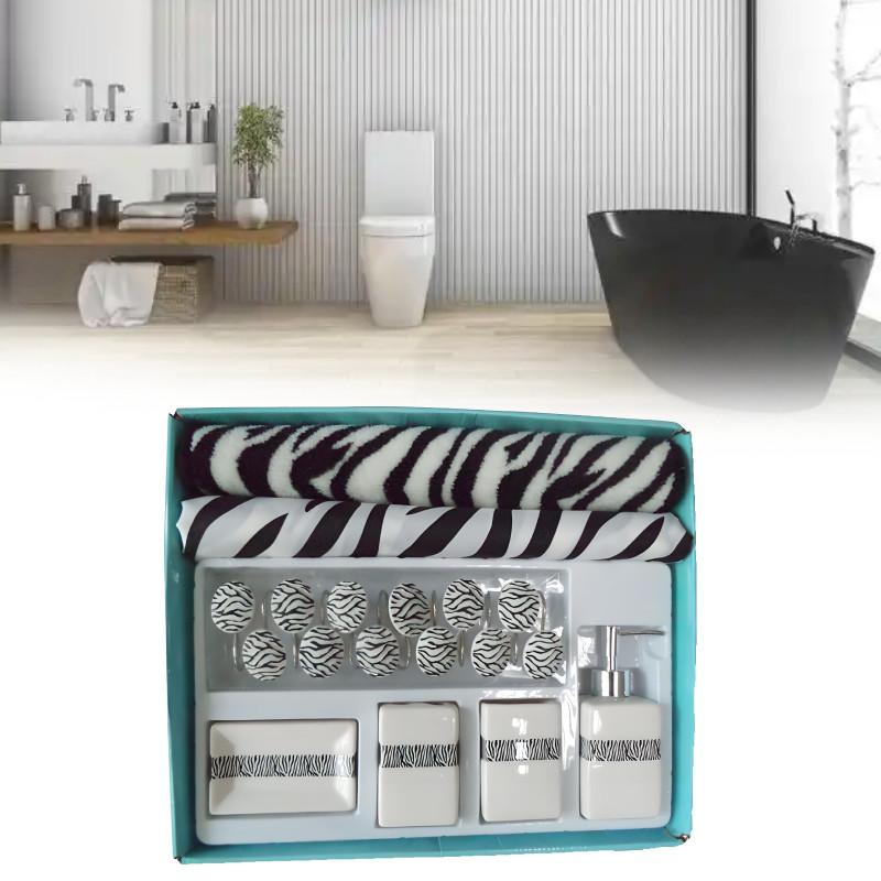 Modern Geometric Polyester Bathroom Set With Shower Curtain And Nonslip Mat For Home Use