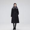 Womens Long Winter Coat With Detachable Faux Fur Collar Thick Cotton-Padded Parka Slim Fit Over-Knee Outerwear