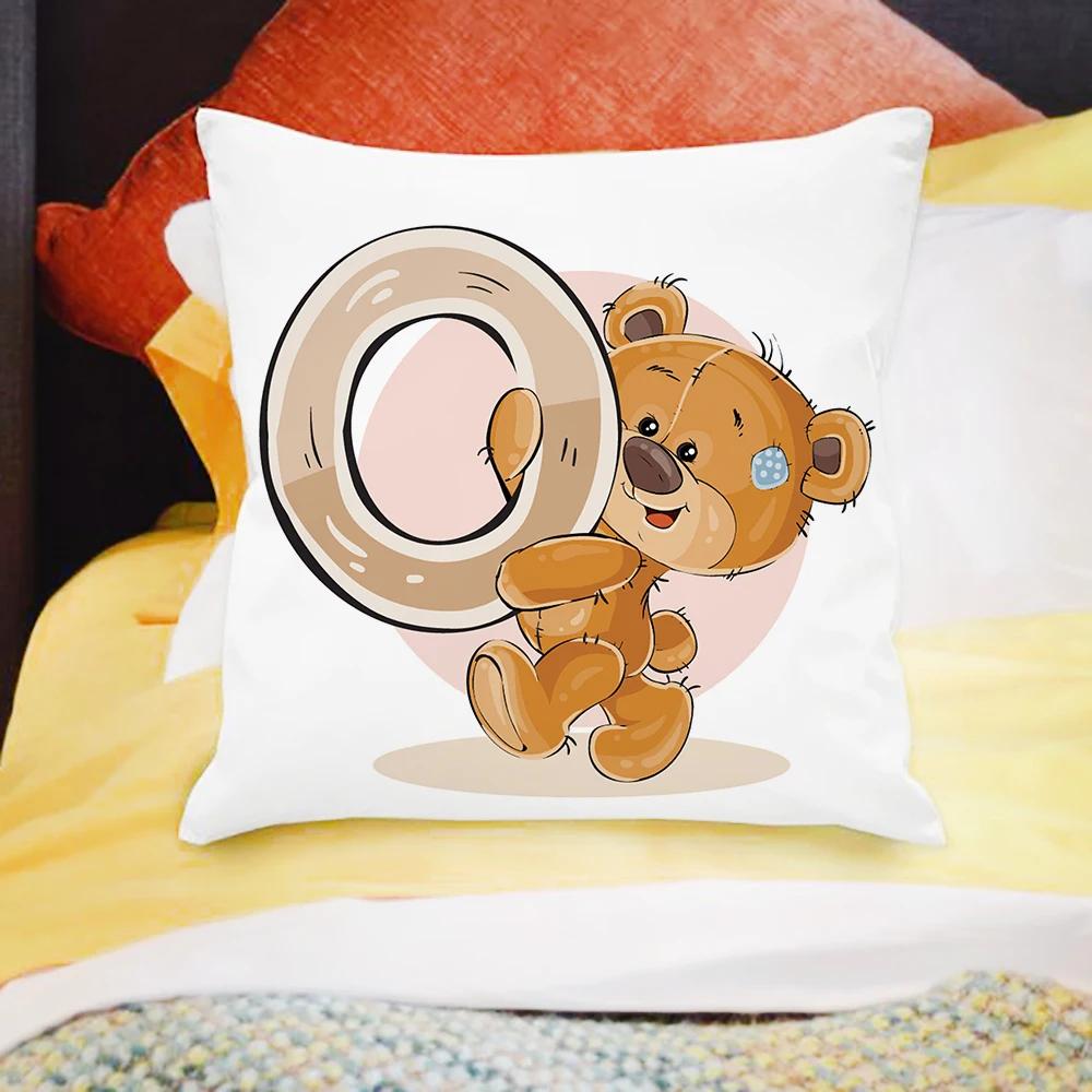Cartoon Bear Sofa Children's Room Decoration Cute Animal Pillowcase  Letter Printing Cushion Cover