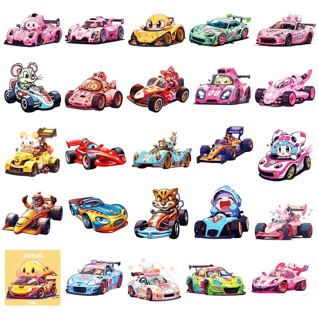 50 Pink Girl Racing Pp Waterproof Decorative Stickers Children'S Reward Stickers