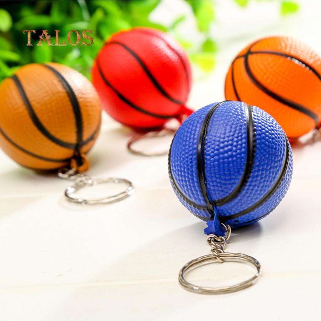 Cute Basketball Shape Sport Stress Ball Link Keychain Key Ring Bag Ornament Suspension Trinket