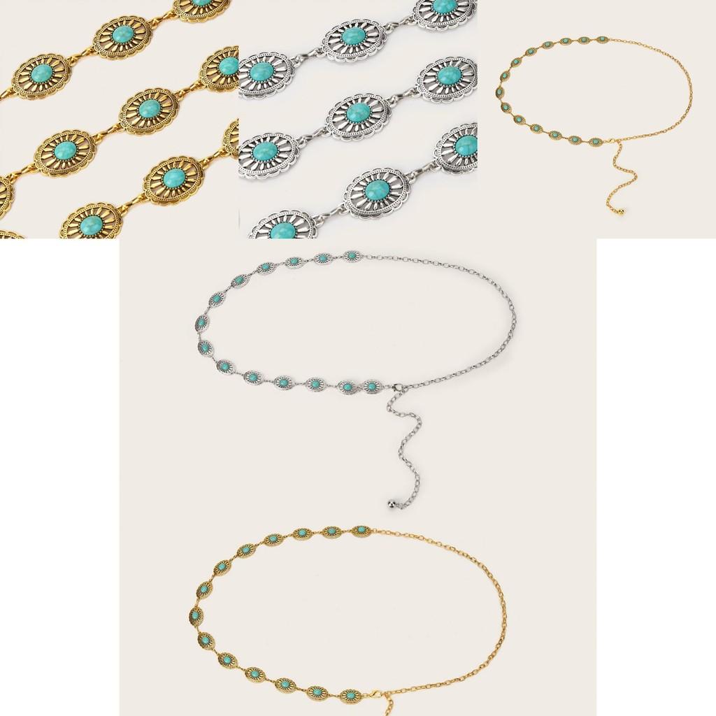 Moda Pedra Sintética Decoração Oval Metal Corrente de Cintura Casual Feminina para Acessório de Vestido